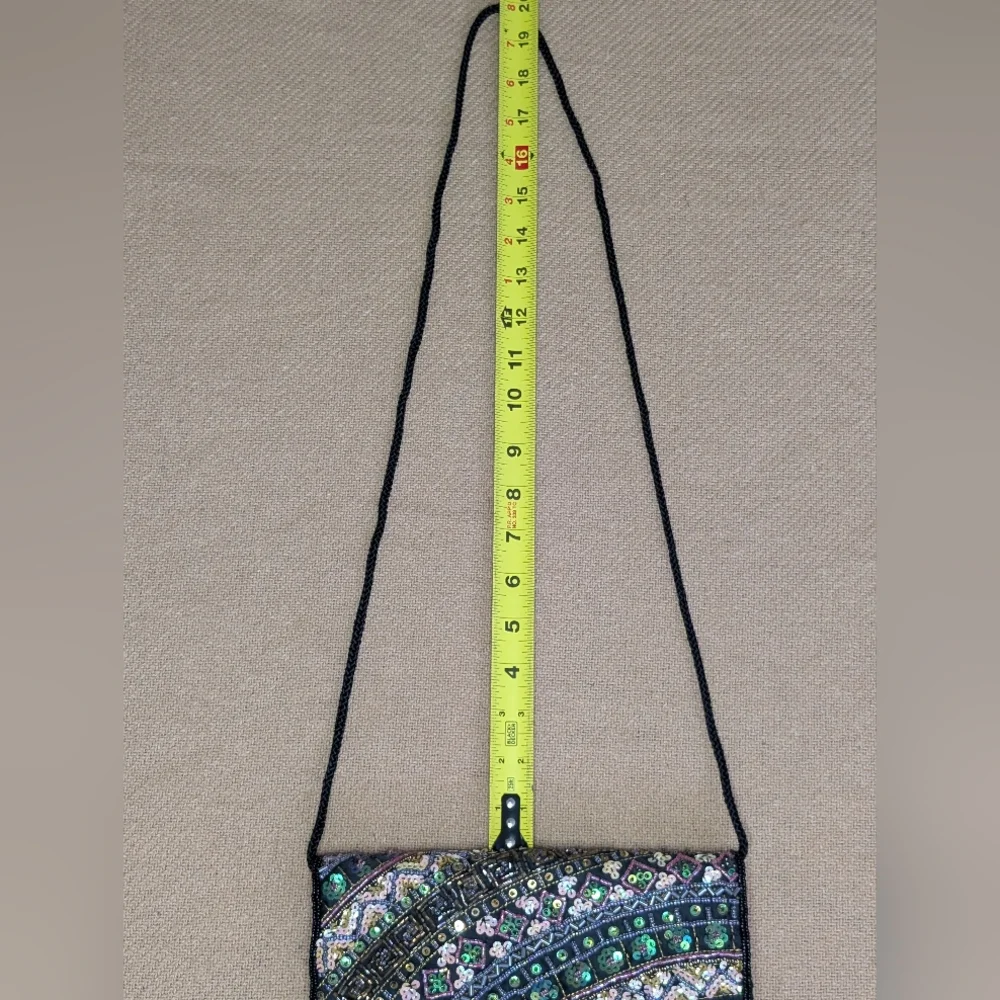 Beaded Sequin Evening Clutch Bag in Black Multi